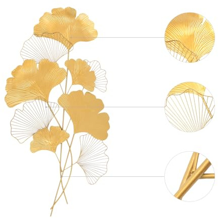 EurHomePlus 3D Wanddeko Ginkgo-Blätter, Wanddeko Blätter Wandverzierung Wandskulpturen, Wohnzimmer Dekoration Hintergrund Wand, Gold 110x55 cm