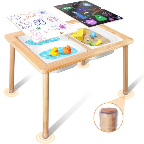 TERRAMUS Kindertisch, Sensorischer Tisch, Kindertischgruppe mit 3 Stauraum, Kindermöbel, Sandspieltisch, Wasser Spielen Tabelle, Sensory Table aus Holz, Maltisch, Aktivitätstisch für Kinder ab 3 Jahre