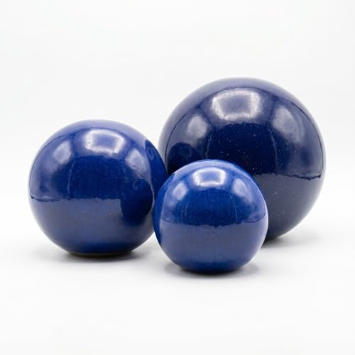 teramico Boules de Jardin en Céramique Résistantes au Gel | Fabrication Artisanale | Décoration Extérieure Unique | Plusieurs Tailles et Couleurs (Bleu Roi, Lot de 3)
