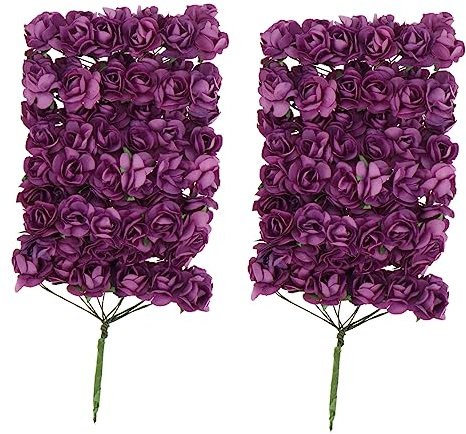 MAGICLULU 144 STK Rose aus Papierblume Seidenrosen mit Stielen im echten Look künstliche Blumen hochzeitsdeko Kranz Stirnband die Blumen schmücken Braut Papierblumen Violett