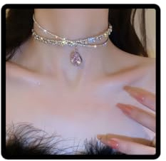 Danshinbow Kristall Anhänger Choker Halskette Strass Clavicle Halsketten Braut Party Hochzeit Schmuck Einstellbar für Frauen und Mädchen (Silber 2)