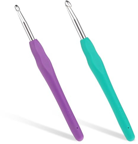 2 Stück Häkelnadeln, 5,0 mm, 5,5 mm Häkelnadeln, Stricknadeln mit ergonomischem Griff für arthritische Hände, Bunt TPR Griff Häkelnadel für Anfänger und Häkelgarn