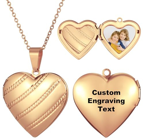 MeMeDIY Personalisiert Medaillon Kette mit Bild Damen Herz Medaillon Zum Öffnen Kette Halskette Gold/Silber/Rosegold Gravierte Gedenk Anhänger Halskette Schmuck Geschenke für Frauen