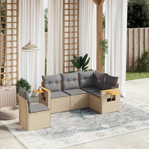 Festnight Balkon Lounge Rattan mit Stauraum Gartenlounge Klein Sofa Balkon Ecklounge Rattansofa Sitzecke Balkon Klein Gartensofa Ecksofa Garten Lounge Sofa Outdoor Balkonmöbel Couch Gartenmöbel