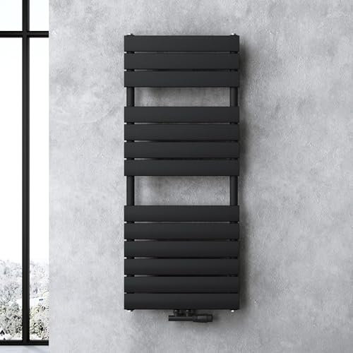 doporro Radiatore da bagno, design piatto, 120 x 50 cm, colore antracite, monostrato, orizzontale, 2 in 1, attacco centrale o connettore laterale FH