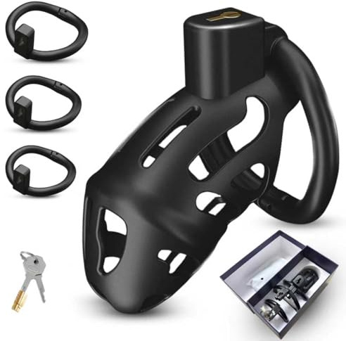 Deluxe Chastity Cage Male Peniskäfig Set,3D Harz Keuschheitskäfig Herren,mit 3 Penisringe(45-50-55mm),Keuschheitsgürtel für Herren,Cock Cage Penis Käfig BDSM Set,Sex Spielzeug für die Männer