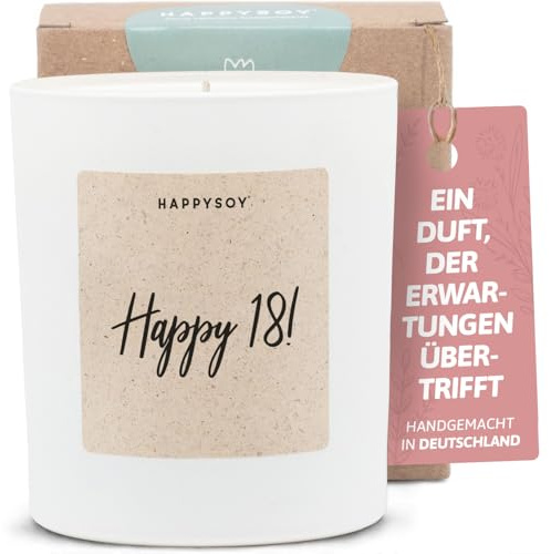 Geschenk zum 18. Geburtstag - Duftkerze mit Spruch - Geburtstagsgeschenk, Happy birthday, Geburtstagskerze, Sprüche - Handgemachte Kerze - Sojawachs - Weiß