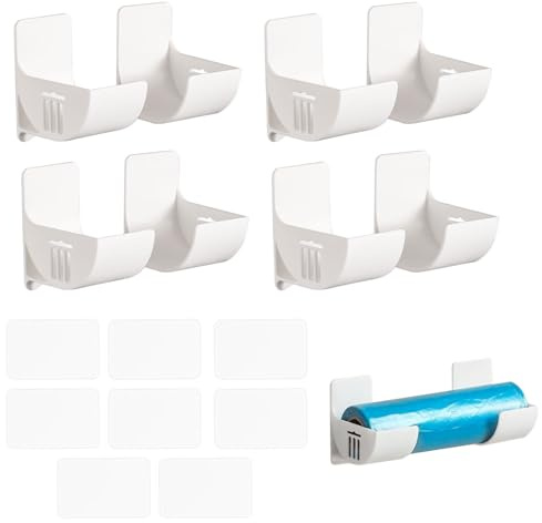 JOYOLA 4 Paires Film Alimentaire Support Rangement Porte Armoires de Cuisine Porte Boîte de Rangement Organiseur de Sac Poubelle Mura étagère Murale Autocollante pour Armoire Salle de Bains