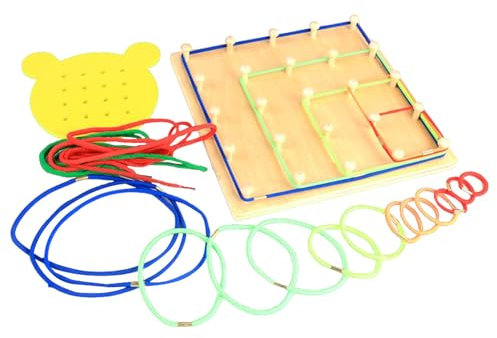 Geoboards Rubber Bands, Rubber Band Game, Wooden Geoboard Toy for Graphical Mathematical Educational Toys with Pattern Cards and Rubber Bands Develop Children Thinking Motor Skills