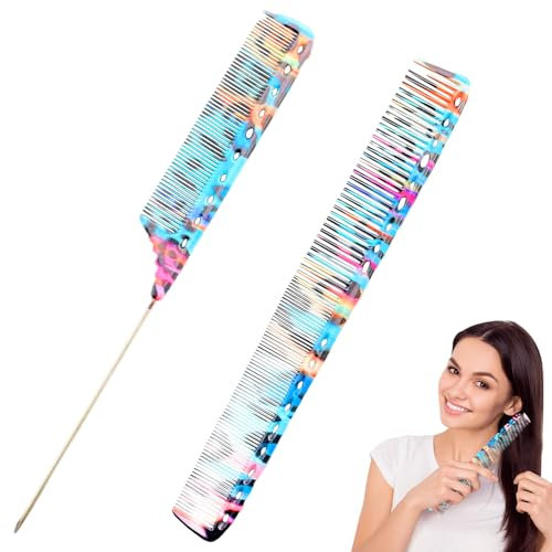 2Pcs Cutting Comb Hairdressing Professional Comb with Metal Tail Colorful Comb Set Cutting Hair Styling Hairdressing Comb Wide Tail Combs for Women Thick Long Wet Hair Pintail Hair Comb