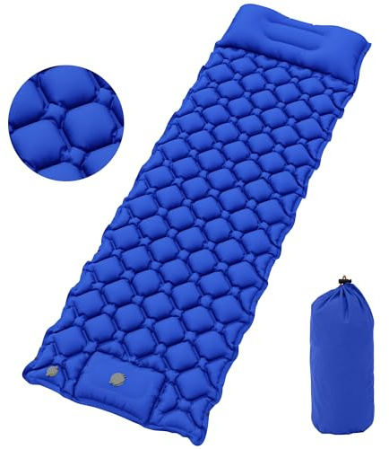 YITAHOME Isomatte Selbstaufblasend Ultraleichte Camping Luftmatratze mit Eingebaute Pumpe und Kissen, Camping Matratze mit Tragetasche und Fußpumpe für Outdoor, Camping(Blau)