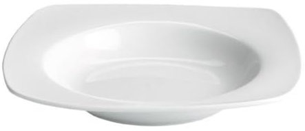 Set de 24 Assiettes Creuses Carrées LINE, Plat de presentation à soupe pâtes desserts en Porcelaine Blanche - Longueur 23 x largeur 23 x Hauteur 4 cm