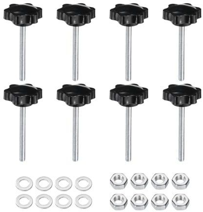QUARKZMAN 8 Stück Rändelschraube Sterngriffmutter M6 x 60mm Metrisch verzinkter Kohlenstoffstahl Gewinde 38mm Rändelmutter 6-Stern-Kunststoff Gewindestift Handknöpfe Griffe Daumenschrauben