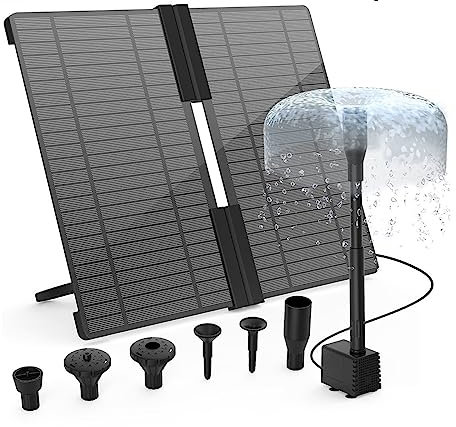 Bomba de Agua Solar, Kit de bomba de agua solar de 20 W, bomba de fuente de agua con energía solar con 6 boquillas, fuente de agua for exteriores for baño de pájaros para estanques, jardín, pecera