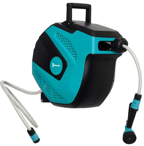 DURHAND Avvolgitubo da Giardino Retrattile 15m a Parete 180° Nero e Verde | Con Tubo dell'Acqua, Avvolgitubo Automatico, 7 Modalità di Irrigazione, Kit di Montaggio