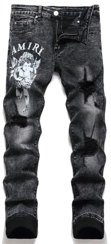 Herren Destroyed Stretch Jeans Coole Schwarze Mode Jeans Skinny Ripped Slim Fit Hip Hop Hose Mit Löchern Herren Jeans Stretch,G,30
