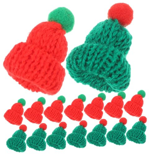 Tofficu 100 Stück Gestrickte kleine Weihnachtsmütze Mini-Hut Minihüte zum Basteln Mini-Hüte Christmas Craft weihnachtbaumsdeko Mini-Mützen aus Wollgarn entzückende Puppenhüte Strickgarn