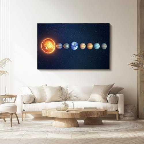 Generisch Bild auf Leinwand Dunkelblau Modern Wanddeko Leinwandbild Universum Astronomie Planeten Thema Bild auf Leinwand Als Hintergrund und Deko 120L x 80B cm für Wohnzimmer & Schlafzimmer