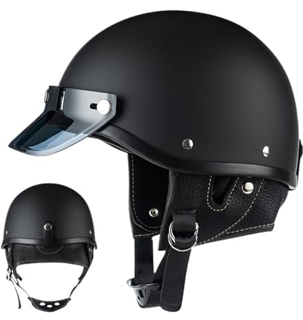 Laxreheye Cascos de Motocicleta Media Cáscara, Casco de Media Cara - Cascos de Moto para Hombres, Gorra Abierta en la Apertura de Motocross Scooter en la de Motocross.