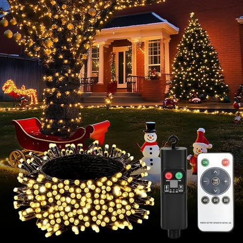 SMY Lighting Guirlande lumineuse rechargeable à piles – 20 m 200 LED blanc chaud, lumières de sapin de Noël avec minuterie, 8 modes, double contrôle, étanchéité IP44 pour intérieur/extérieur, fête