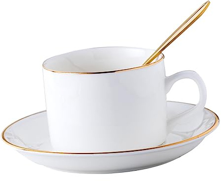 PRETYZOOM Nordic Style Porcelain Tea Cup Set with Saucer and Spoon Coffee Cup Kit for Home Cafe Office Suitable for Cappuccino Latte Macchiato Hot Chocolate Gift Ready