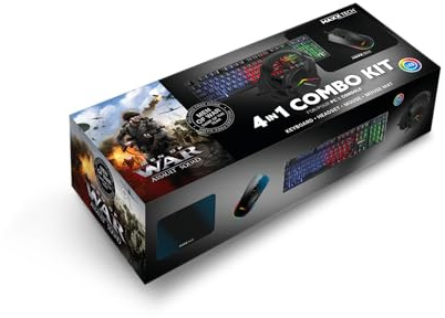 Gaming Keyboard, gaming mouse, mouse mat and wired headset with Men of War Game download code by MaxxTech. LED Backlit keyboard, LED light up Headset for PC Gaming. 4 in 1 combo kit