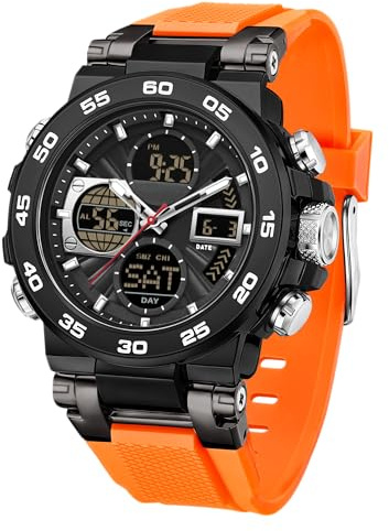 Orologi militari da uomo con quadrante grande, orologio digitale impermeabile tattico militare sportivo orologi da polso con tre fusi orari LED luminoso sveglia cronometro