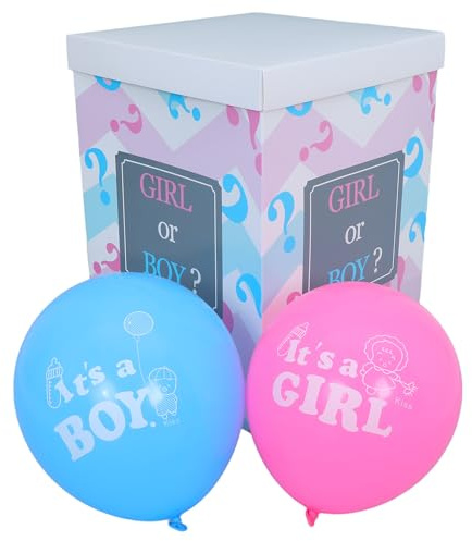 BESPORTBLE 1 set di scatole di palloncini per rivelare del bambino - 5 palloncini blu e 5 rosa inclusi - Scatola di carta decorativa per baby shower, accessorio fotografico per la festa di compleanno