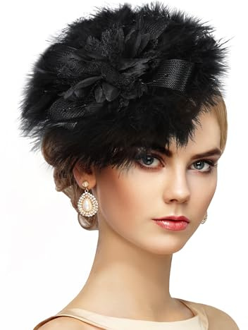 ETOFETE Fascinator Damen Hut Mesh Blume Feder Kopfschmuck, 20er Jahre Haarschmuck Faschingshut für Cocktail Tee Party