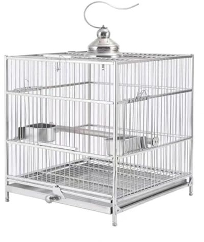 HDICUHNANU Vogelkäfig Voliere Indoor Outdoor Hängender Vogelkäfig Aus Edelstahl Mit Abnehmbarem Tablett for Kleine Und Mittelgroße Vögel Papageienkäfig(45cm)