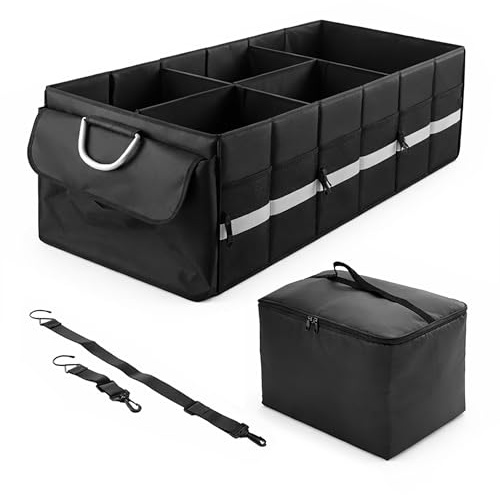 Relaxdays Kofferraum Organizer mit Deckel, entnehmbare Kühltasche, faltbar, stabile Autotasche, Größenwahl, schwarz