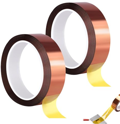 Zovator 2 rollos de cinta Kapton, 20 mm x 33 m, resistente al calor, cinta aislante a altas temperaturas, para impresoras 3D, soldadura, sublimación y electrónica, sin residuos