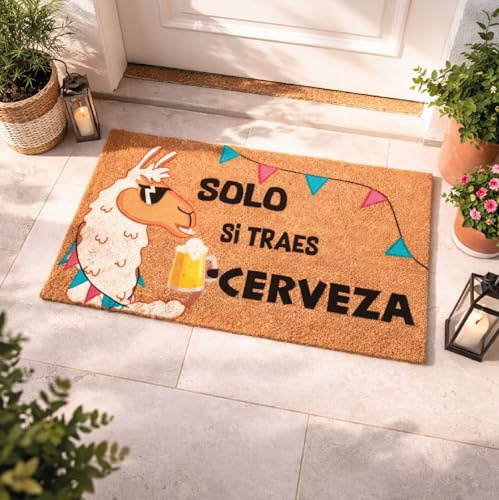 stargrafic Felpudo Divertido Original de Coco Diseño Llama – Felpudo Entrada Casa Antideslizante 60x33 cm – Alfombra Puerta Interior y Exterior – Regalo Original (Solo si traes Cerveza)