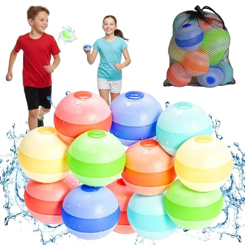 12 stycken återanvändbara vattenballonger, vattenbomber, självstängande för barn och vuxna, vattenballonger, snabbstängare, utomhus, vattenleksaker för pool, sommarfest, strand