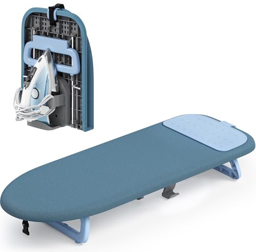 KINGRACK Planche à Repasser de Table, avec Repose-Fer, Bleu | Pliable avec rangement facile, parfaite pour les déplacements et dortoir