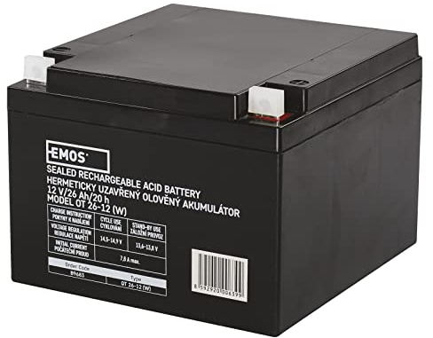 EMOS Wartungsfreier Bleiakku/Bleiakkumulator für Gefahrmeldeanlagen, Brandmeldetechnik, USV, 12V, 26Ah