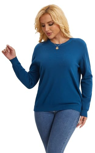 MMYOMI Ladies Crewneck Knitted Jumper Sweater Casual Long Sleeve Pullover Lightweight Classic Blouse Tops Dark Blue