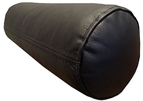 Quattro Meble Schwarz Echt Leder Nackenrolle Nackenkissen Lederkissen Sofa Dekokissen Rindsleder Kissen Kopfstützen Kopfkissen Durchmesser 15cm (35cm x D-15cm)