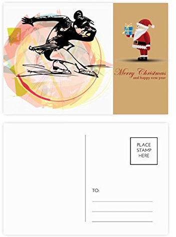 Postkarten-Set mit Weihnachtsmann, Motiv: Wintersport, Wasserfarben, 20 Stück
