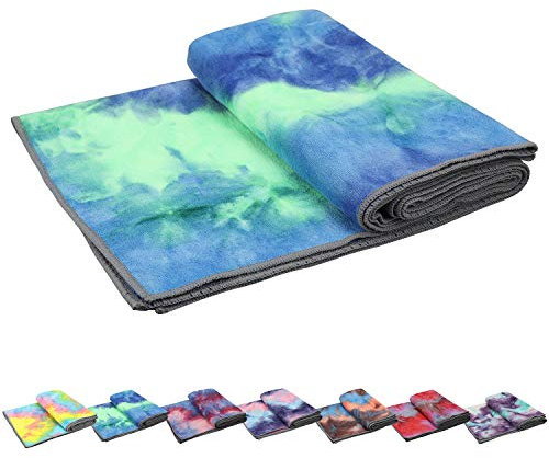 Pefi Yoga-Handtücher, rutschfest, Waffelstruktur, 100% saugfähige, geruchlose Mikrofaser, Yoga-Decke, Standardgröße 61 x 182,9 cm, Mattenhandtuch, für Hot Yoga, Bikram, Pilates (Blau und Grün)