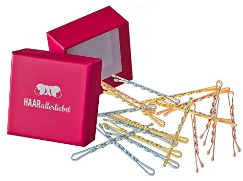HAARallerliebst 18 Haarnadeln gedreht - 5,5 cm Bobby Pins gold roségold silber - mehr Halt durch die Drehung – Haarklemmen Damen & Hair Pins in pinker Box - Perfekte Haarnadel für Styling & Halt
