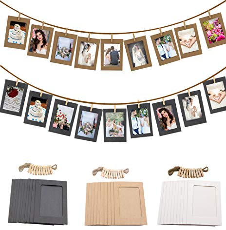 EasyLifeStore Eazylife DIY Bilderrahmen-Set | 30 Kraft-Rahmen mit Clips + Hanfseilen | Wanddekoration für Wohnzimmer, Schlafzimmer & Büro | Nachhaltige Fotogestaltung (10x15 cm)