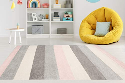 Carpeto Rugs Teppich Kinderzimmer Junge Mädchen - Kinderteppich für Spielzimmer Jugendzimmer - Viele Farben und Größen Pastellfarben Rosa Grau 160 x 220 cm