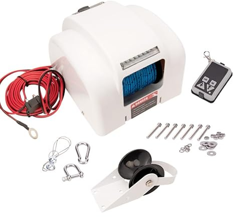 Electric Anchor Winch,Marine Anchor Winch Saltwater Boat Anchor Windlass Kit with Wireless Remote Control,Anchors Up to 45 LBS, Heavy Duty Towing Winches for Fishing Boat Pontoon Boat (45LBS, White)