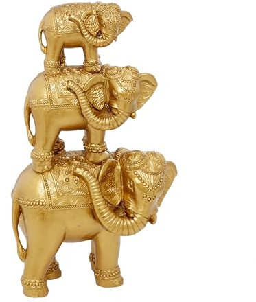 Deco 79 Skulptur Elefant, Polystone, gestapelt, 27,9 x 15,2 x 45,7 cm, goldfarben