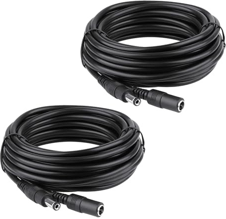 Auroh 2 Pack 5M/16ft Power Extension Cable, 12V DC 5.5mm*2.1mm Male to Female Power Adapter Cord for 12V CCTV Security Camera, LED Strip String Light, Router and More Devices (2Pack, Black)