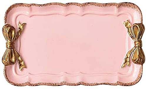 FBWSM Kuchenteller mit Schleife Design Rosa Harz Servierschale Party Hochzeitsdeko Rechteckiger Dessertteller-pink