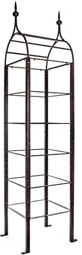 H Potter 7.5 Ft Heavy Duty Garden Obelisk Trellis – 62 LB Solid Steel Climbing Rose Tower with 12” Ground Stakes, Charcoal Brown (GAR641)