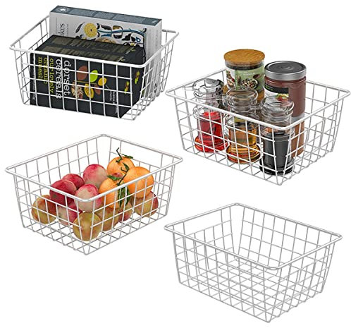 AYSUM 4PCS Wire Storage Baskets,Metal Basket for Pantry Organizer Storage, Wire Basket Suitable for Home,Office,Kitchen - White 4pack (4x White)