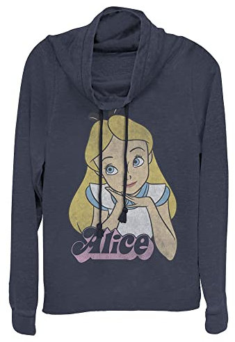 Disney in Wonderland Big Alice Women's Cowl Neck Long Sleeve Knit Top Chemise, Bleu Marine, XX-Large Femme